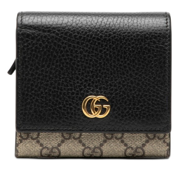 GUCCI Accessories - Gucci GG Supreme Marmont Logo L-shaped Zipper Bi-fold Wallet 598587 Beige Bla...